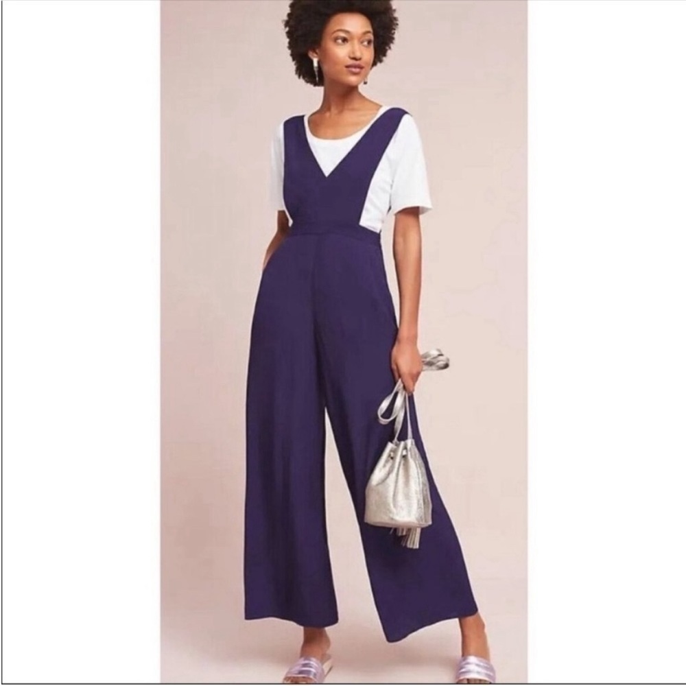 Anthropologie Maeve Purple Plum Souxanne wide leg jumpsuit